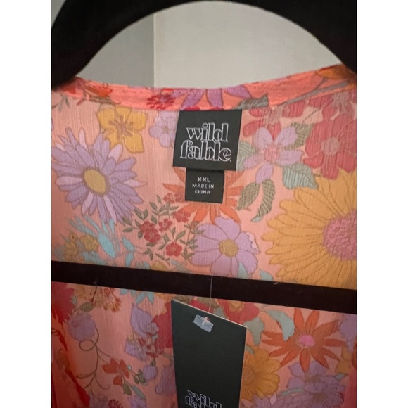 NWOT Wild Fable Long Sleeve Tie-Front Woven Top Pink Floral 2X - Picture 3 of 4